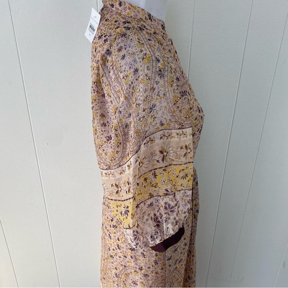 ANN TAYLOR Sz XS PEARL BLUSH Paisley Border Balloon Sleeve Midi Dress Office NEW - Picture 6 of 16